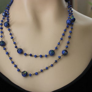 Vintage Cobalt Blue Color Venetian Millefiori Necklace Murano Glass Italian