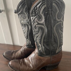 Tony Lama Exotic Lizard Western Cowboy Boots Men’s Sz 10 EE Black Brown Vintage s-l400.jpg main image 2