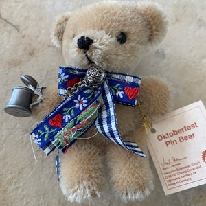 Cute Miniature Vintage Hermann Mohair Octoberfest Teddy Bear Pin Great Holiday Gift