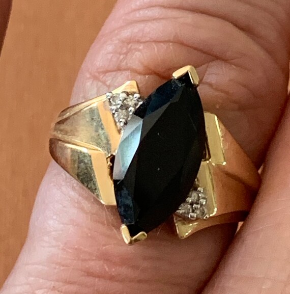 Vintage 1960's 14k Marquise Black Onyx and Diamon… - image 1