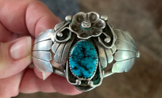 Vintage Native American Sterling Silver Turquoise… - image 1