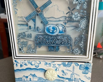 Beautiful Animated Musical  White Dutch Windmill Jewelry Box Plays "Somewhere My Love"