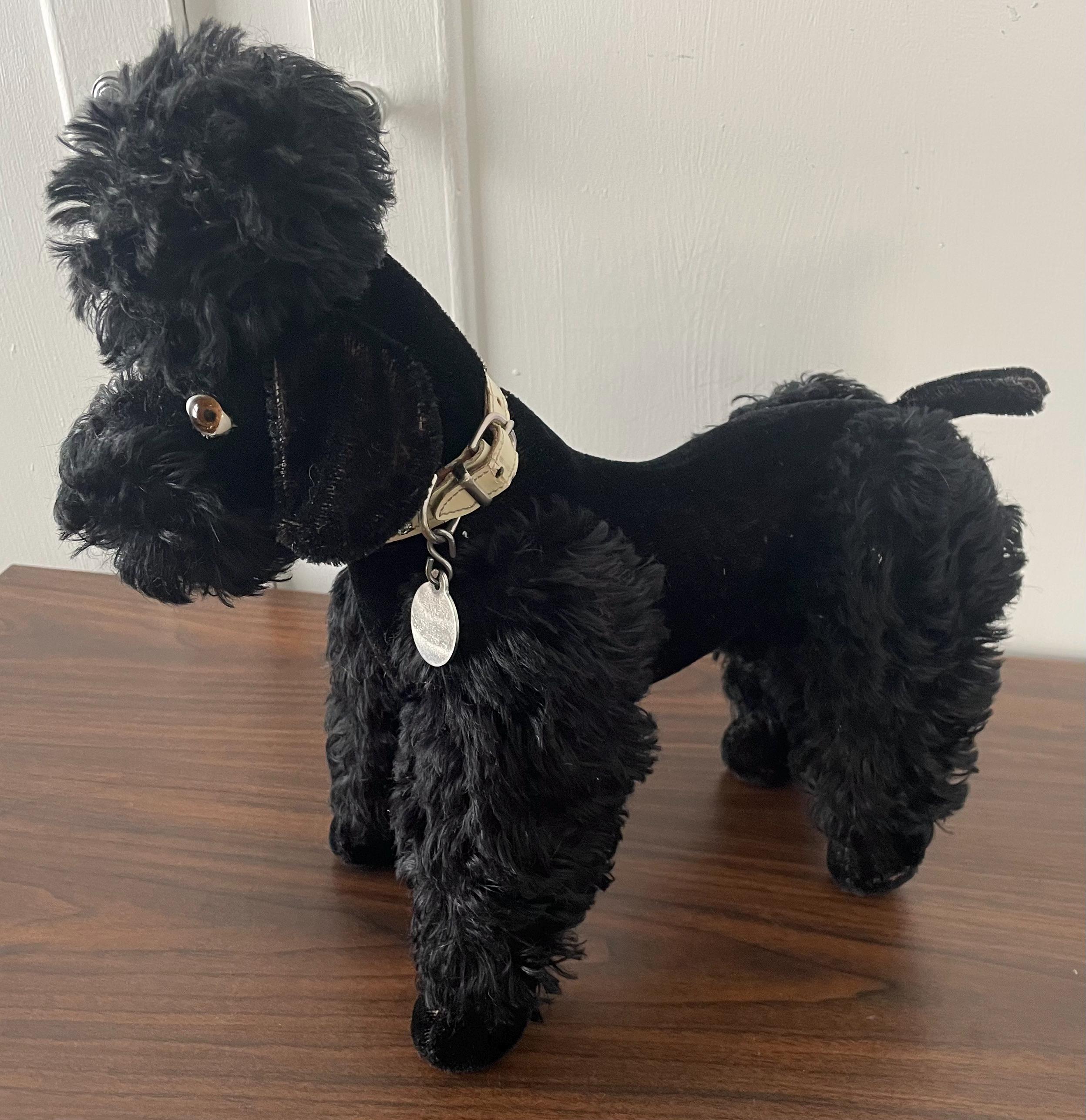 BLACK DOG 中古　美品　帯付き Fully Jointed Large 1940's Steiff Like Black Mohair Poodle Dog