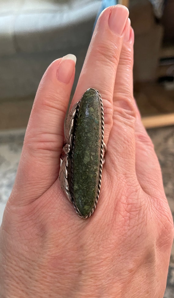 Huge Antique Native American Green Turquoise Ring 