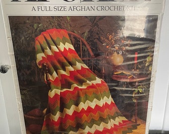 Beautiful Vintage Wonderart Full Size Afghan Crochet Kit 4 Color Combination 45 x 60"