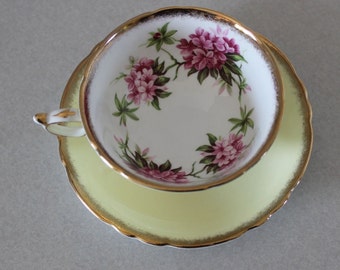 Stunning Paragon Tea Cup and Saucer Sunny Yellow with Lilac & Gold