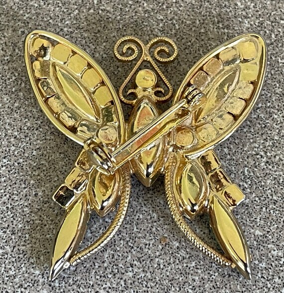 Stunning Green Rhinestone Butterfly Brooch Pin - image 2