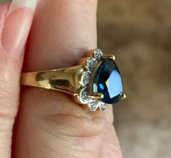 Estate /& Vintage14K Yellow Gold Over London Blue Topaz with Diamond Promise Ring