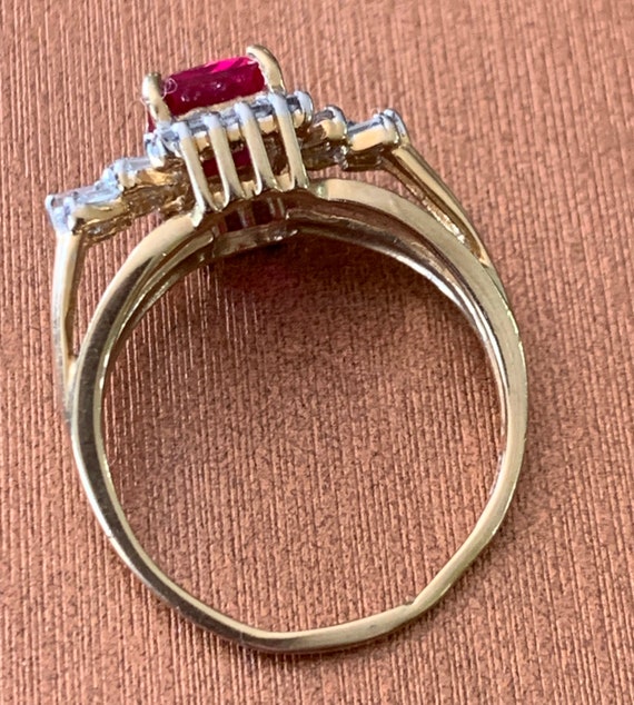 Vintage Estate 14k 4mm Ruby Diamond Ring with 22 … - image 3