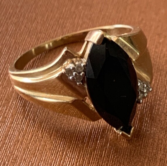 Vintage 1960's 14k Marquise Black Onyx and Diamon… - image 4