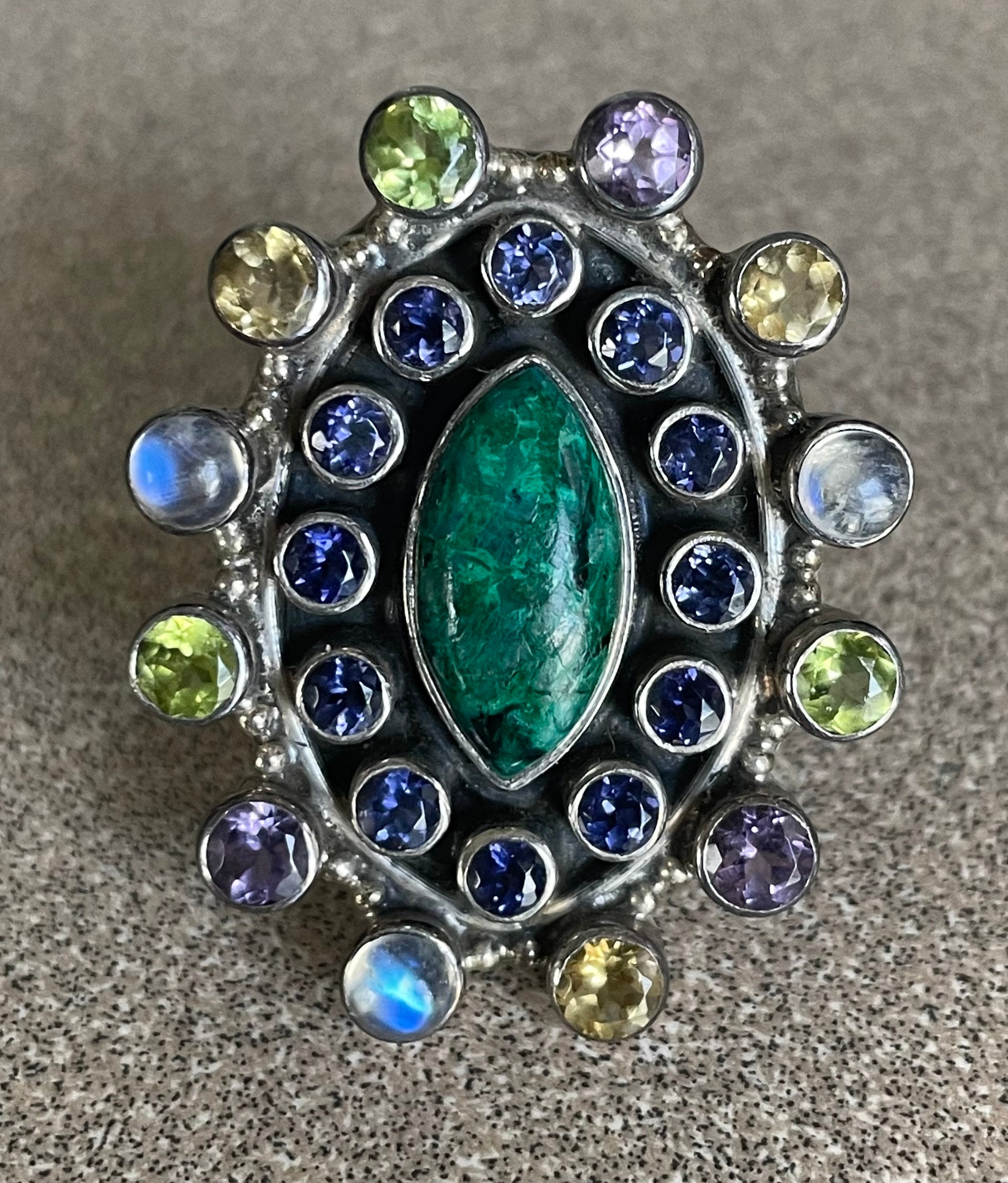 Stunning Artist Signed Nicky Butler Multi Stone Sterling Silver Amethyst Malachite  Citrine Opaline Ring Size 6