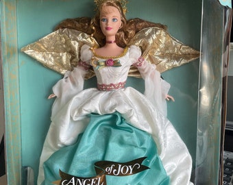 Vintage 1998 Collector Edition "Angel Of Joy" Barbie Doll First in a Series Turquoise Dress with Gold Wings