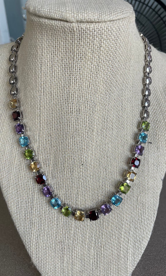 Beautiful Sterling Silver Precious Stones Necklace