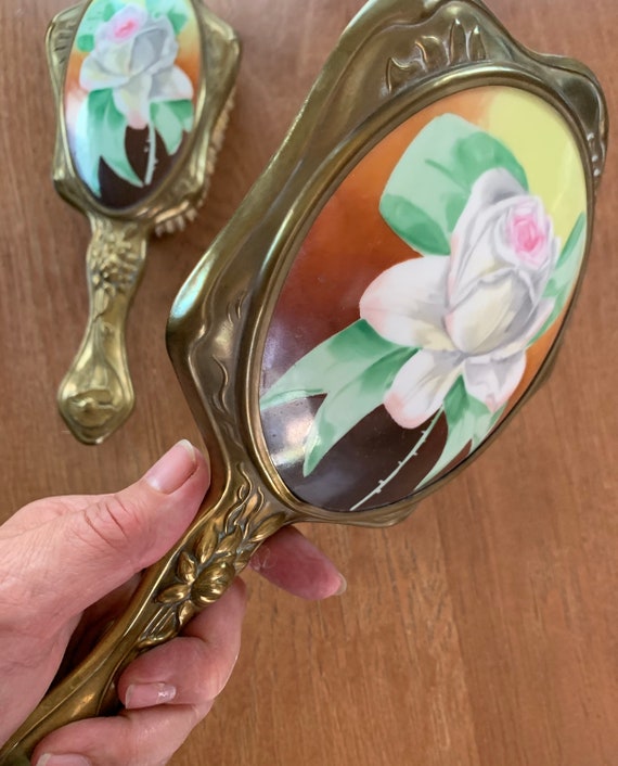 Beautiful Antique Victorian Hair Brush and Mirror With Hand  display picture 1