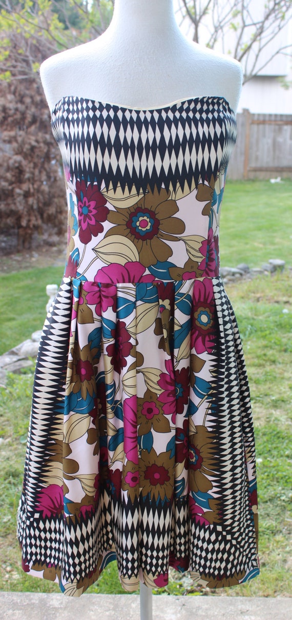 Vintage Strapless Nicole Miller Bright Floral 100 Silk Sleeveless Dress Size 12 Etsy