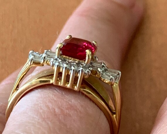 Vintage Estate 14k 4mm Ruby Diamond Ring with 22 … - image 2