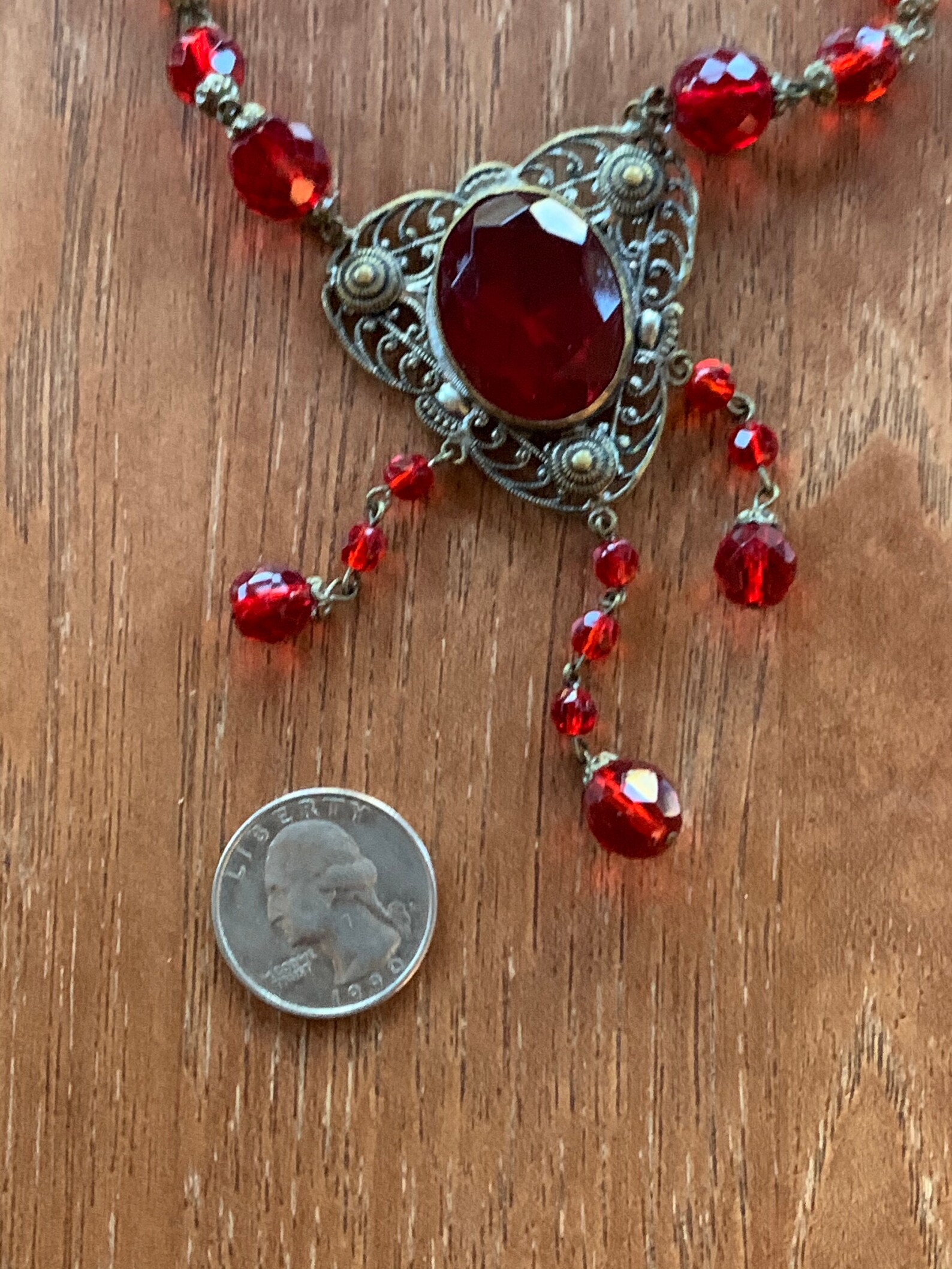 Vintage Ornate Ruby Red Glass Beads Victorian Style Necklace Etsy