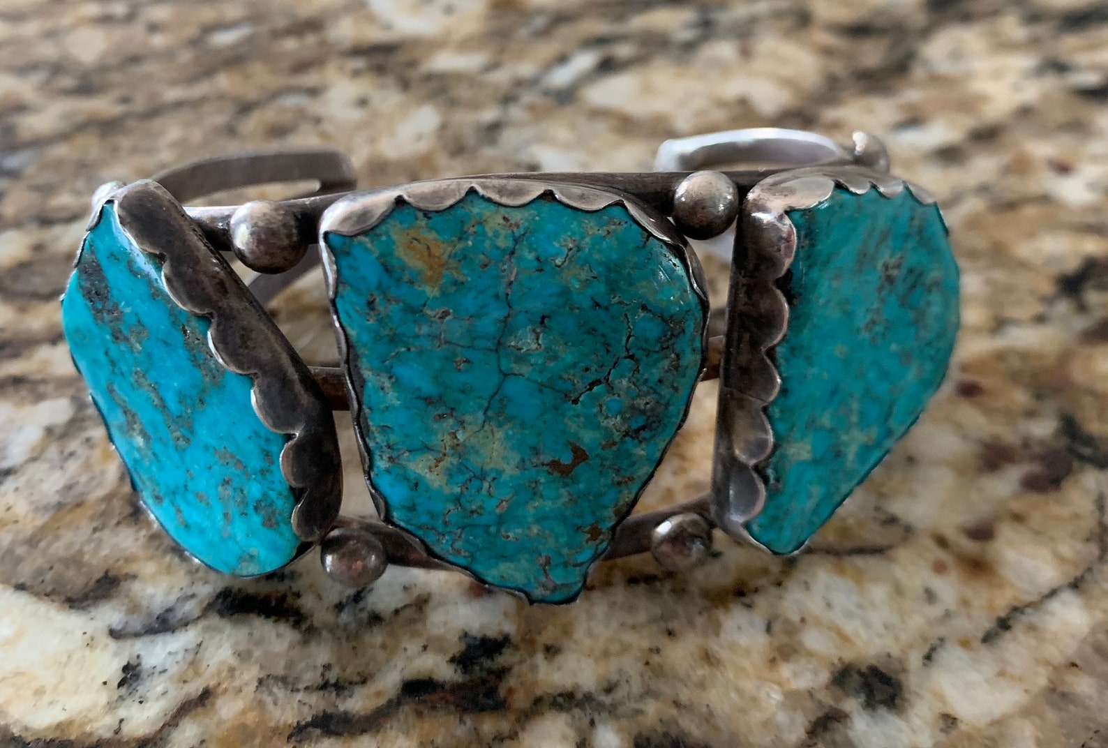 Huge Heavy Sterling Silver Old Pawn Turquoise Navajo Cuff Bracelet ...