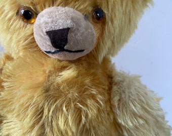 Cute Vintage 13" Long Golden Mohair Teddy Bear Glass Eye and Fully Jointed