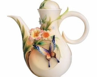 Discontinued HTF Franz Fluttering Butterfly Beauty Flower Sculptured Teapot FZ01840