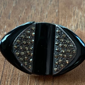 Antique Victorian Black Onyx and Malachite Mourning Brooch Pin