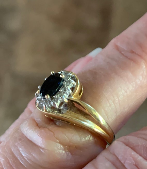 Vintage Estate 14k Gold Diamond and Blue Sapphire Ring Size 6