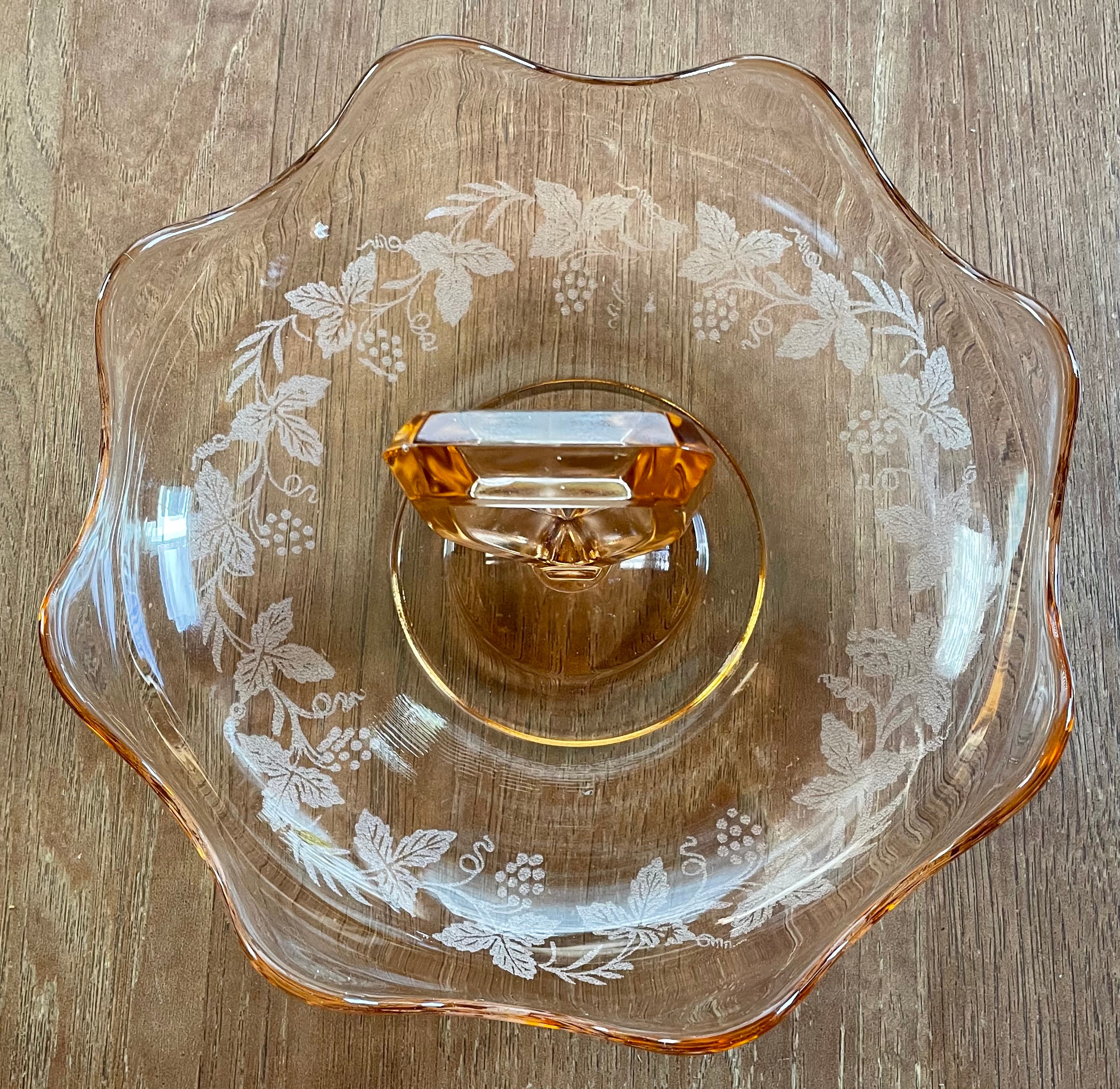 Beautiful Etched Pink Depression Glass Nut Dish With Grape Etsy UK