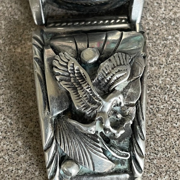 Vintage Artist Stamped S. Ray Native American Sterling Silver Eagle Watch Band Ends Sterling Silver