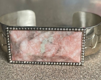 Unique Large Pink Rhodochrosite Jay King Desert Rose Cuff Bracelet Stamped DTR