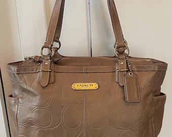 Vintage Genuine Bronze Leather Coach Purse Shoulder Bag Double Handle
