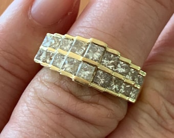 Vintage Estate 14k Stacked Diamond Cocktail Ring with 18 Large Diamonds