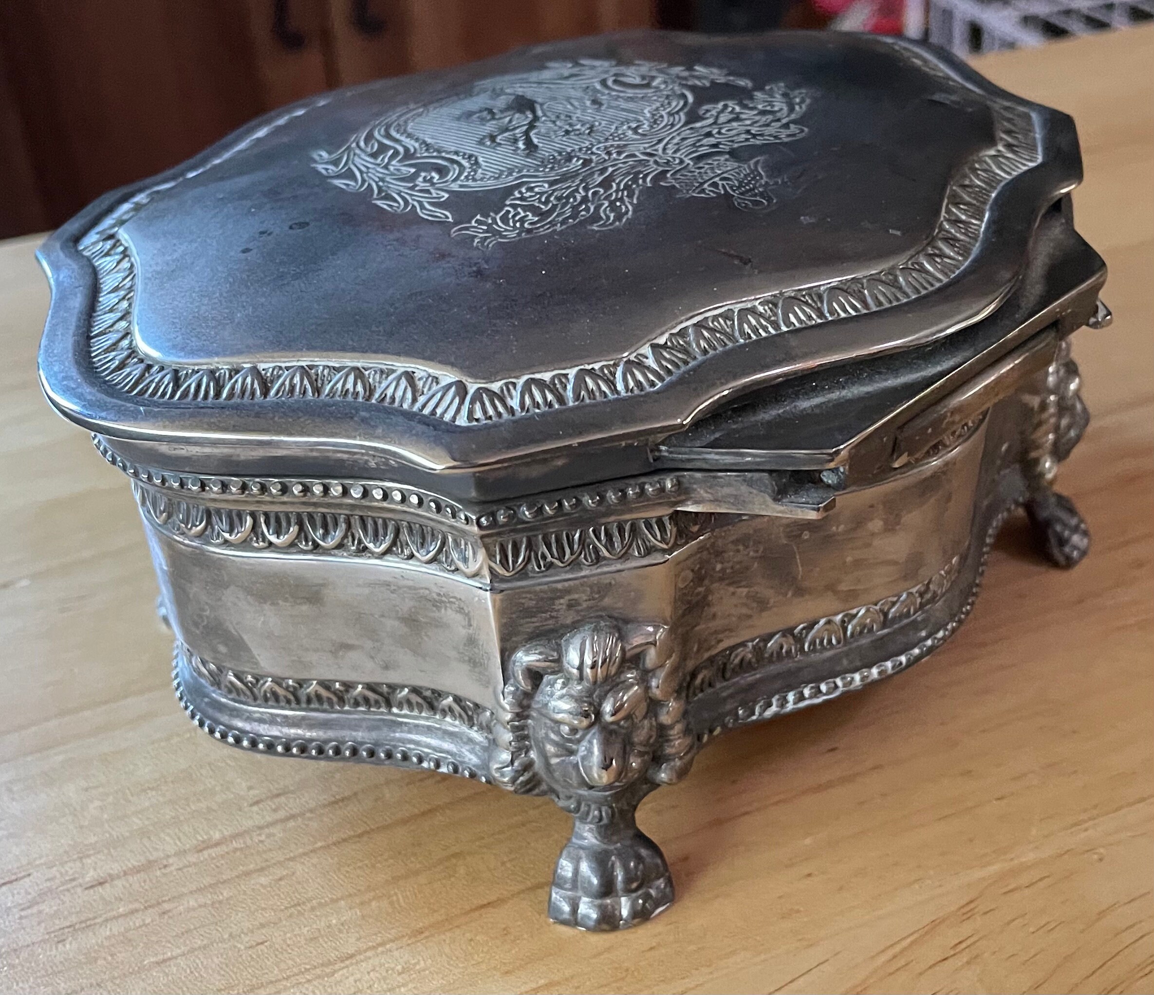 Large Ornate Antique Silver Plate Trinket Box With Family Etsy UK