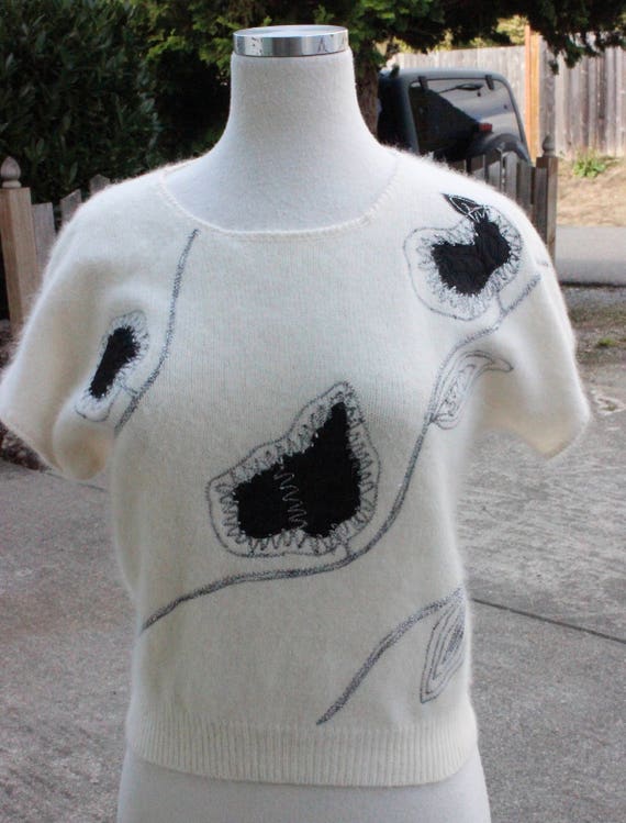 Vintage 80's Black and White Christian Dior Lambs… - image 1