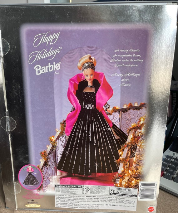 Vintage 1998 Special Edition happy Holidays Barbie Doll Stunning Black and Pink Dress With Silver Accents Etsy