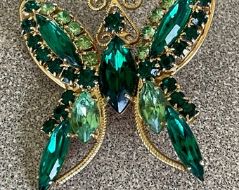 Stunning Green Rhinestone Butterfly Brooch Pin