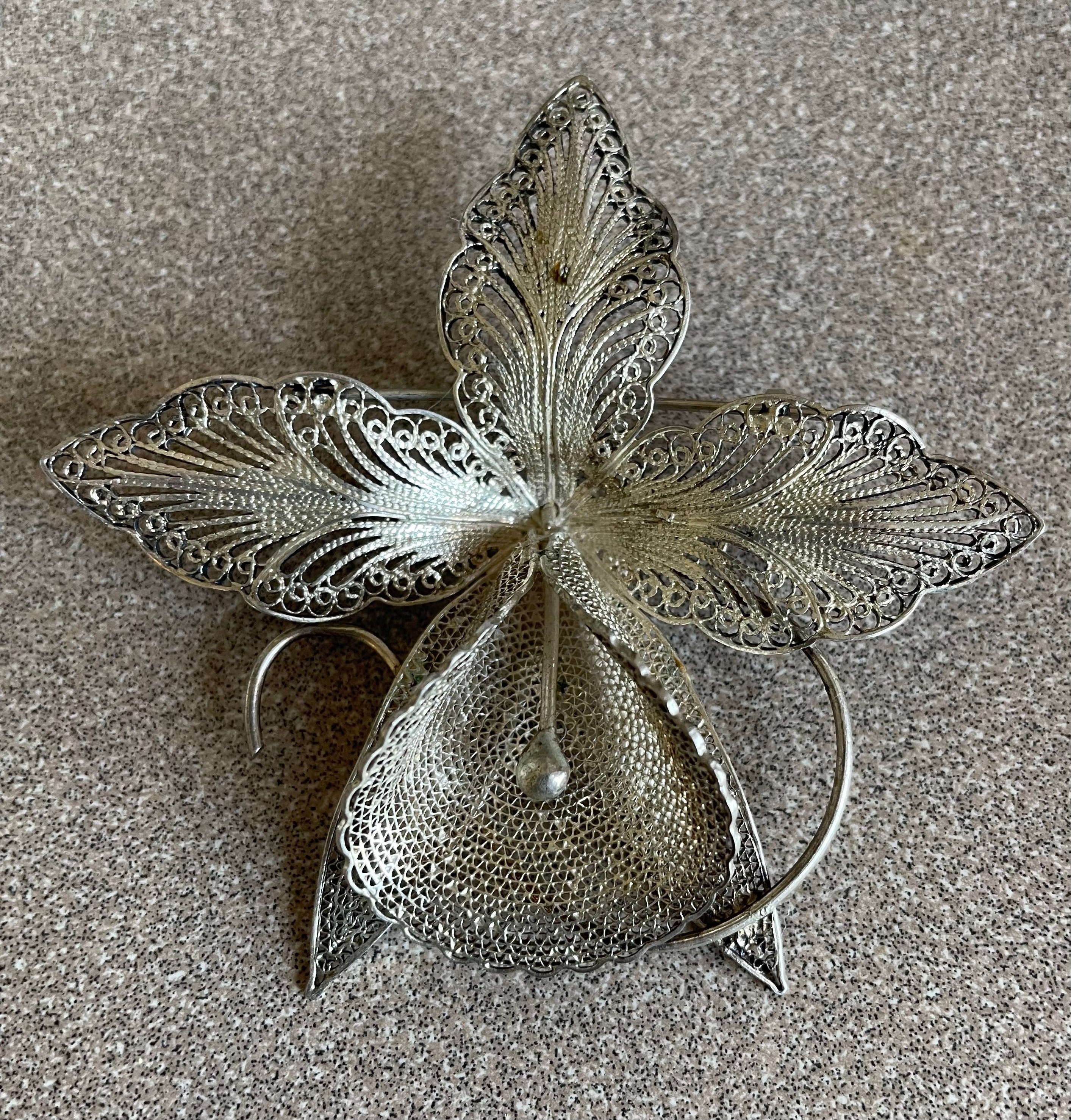 Broche Vintage Orchidée En émail Multicolore - Bijou Ancien Unique - Parfait état