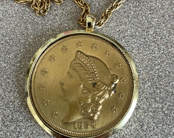 Nice Vintage Kellogg Liberty Head 1954 Twenty Dollar Coin Replica Necklace Pendant with Chain