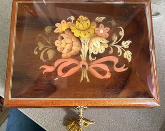 Beautiful Reuge Swiss Made Musical Jewelry Jewelry Box Plays "A Time For Us" with Original Key