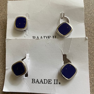 Vintage Stainless Steel Lapis Lazuli Button Cuff Links