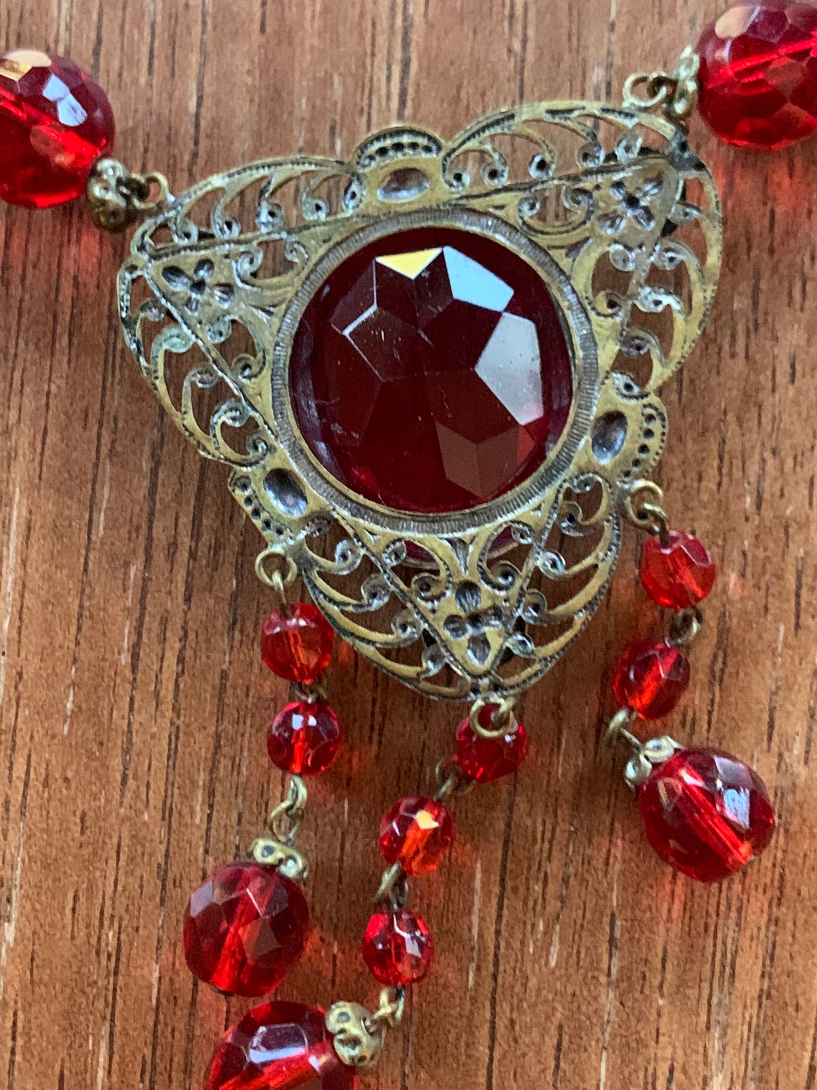 Vintage Ornate Ruby Red Glass Beads Victorian Style Necklace Etsy