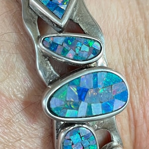 Stunning Vintage Sterling Silver and Blue Opal Cuff Bracelet