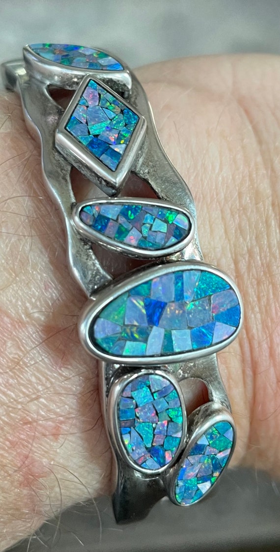 Stunning Vintage Sterling Silver and Blue Opal Cuf