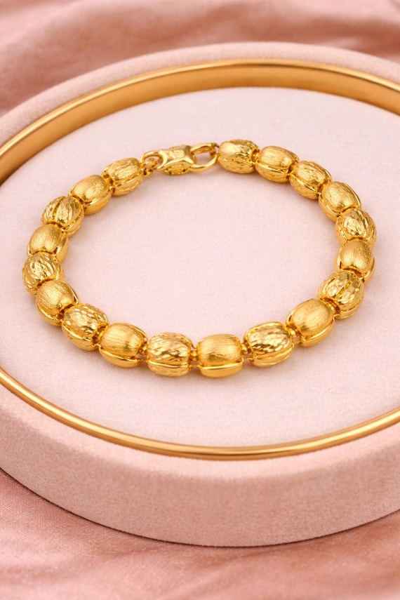 22K Solid Yellow Gold Men's Bracelet, Heavy Look Chain Jewelry