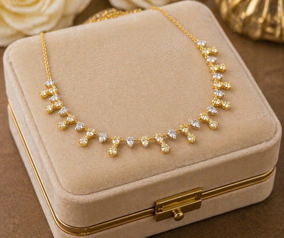 18K Yellow Gold Pear Cut Lab Diamond Dangle Necklace, Elegant Statement Jewelry