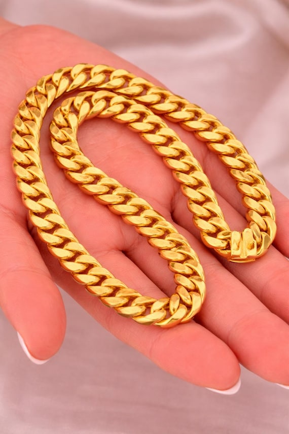 Men's 22K Yellow Gold Dubai Cuban Link Chain Necklace, Heavy 916 Hallmarked