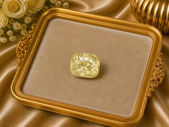 GRS Certified 34.23 Ct Natural Unheated Ceylon Yellow Sapphire Cushion Cut Gemstone