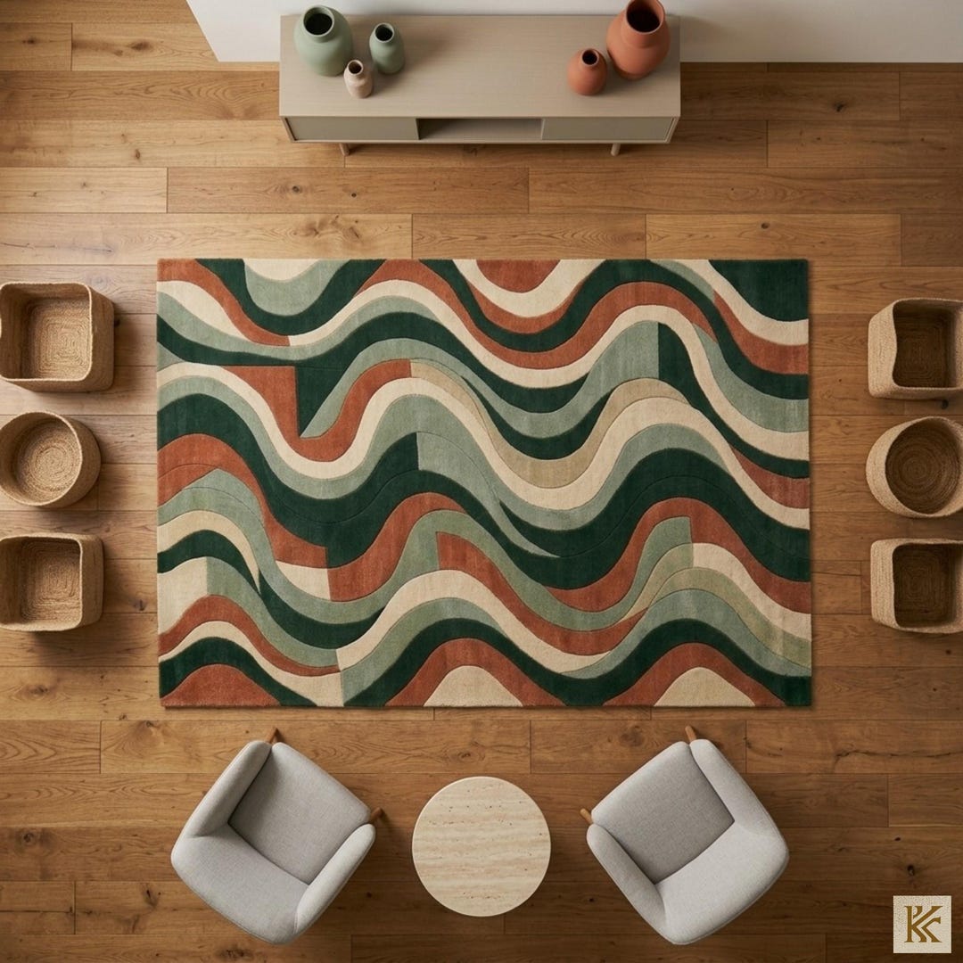 Green Terracotta Wave Hand Tufted Rug | Modern Abstract Area Rug ...