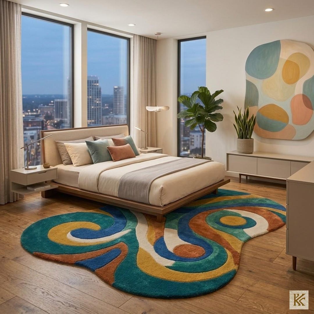 Abstract Irregular Hand Tufted Wool Rug | Colorful Organic Shape Area ...