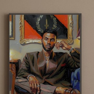 Arte de la bandera de la herencia afroamericana / Hombre Soulaan de terciopelo verde / Impresión estilo pintura al óleo