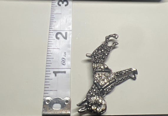 Vintage Boxer Dog Rhinestone Brooch Silver Tone Puppy Pin Figural Dog Jewelry View 3